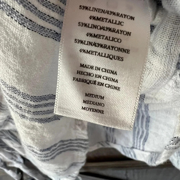 Rails Marti Cayman White/Blue Stripe Long Sleeve Button Front Top Size Medium - Picture 8 of 9